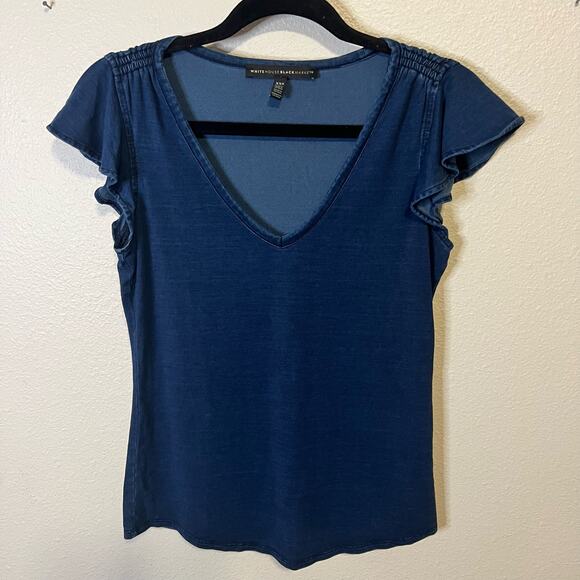 WHBM Ruffle Sleeve Blue Chambray Blouse Size XXS - Picture 1 of 4